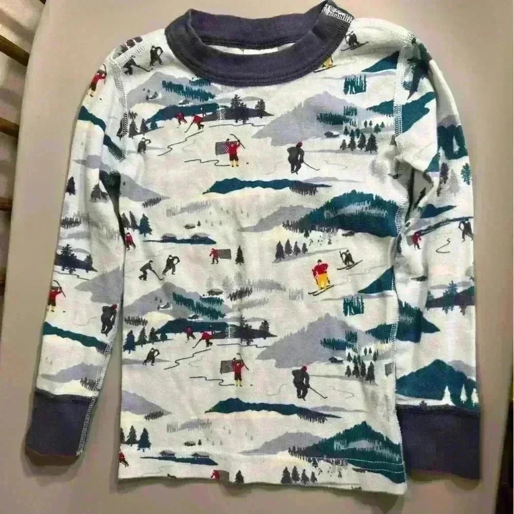 Hanna Anderson 100% cotton toddler boy ski slops holiday pajama top no flaws